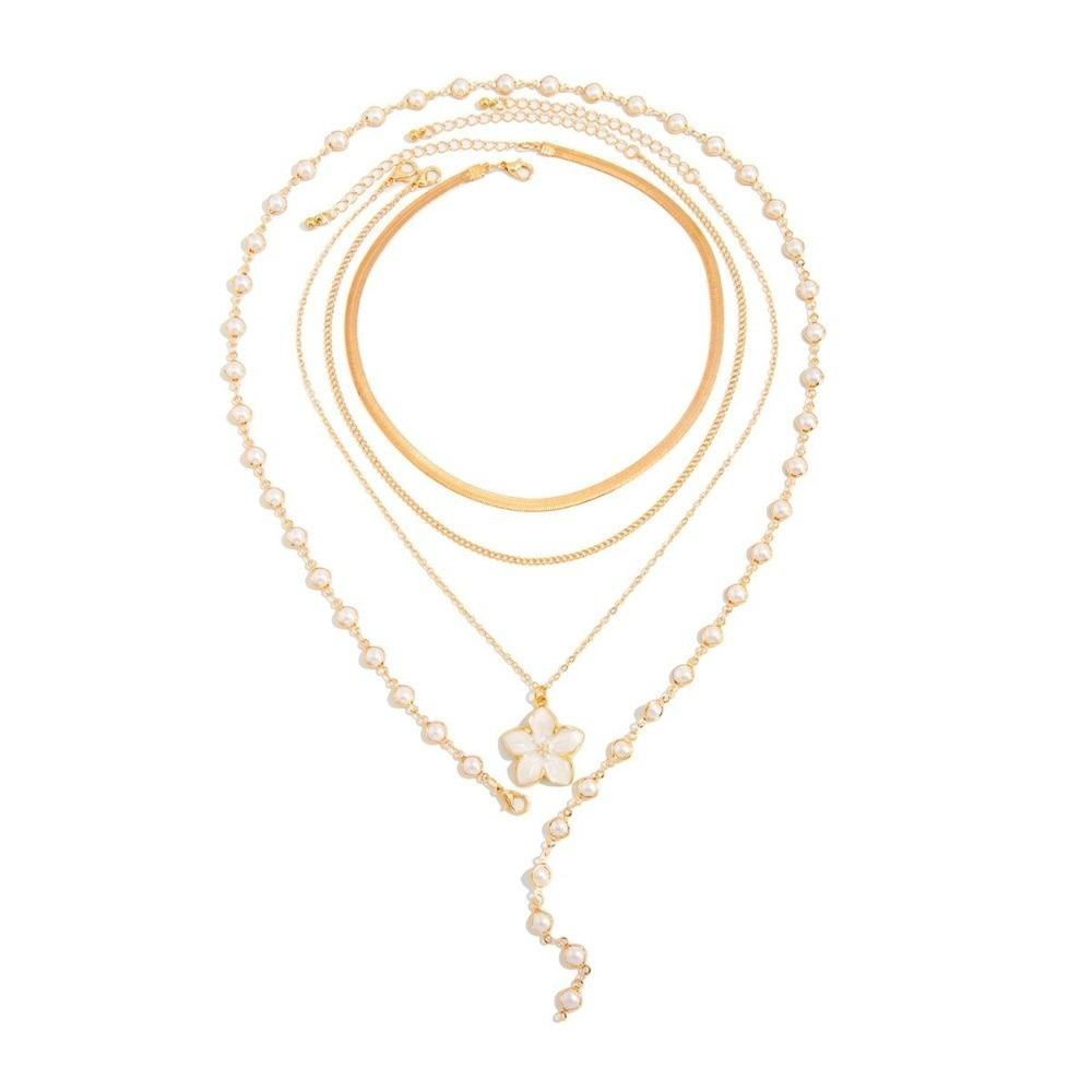 Beads Cross Necklace Set Drip Oil Stacked Collarbone Chain Creative Metal Stacked Necklace  Gift белый