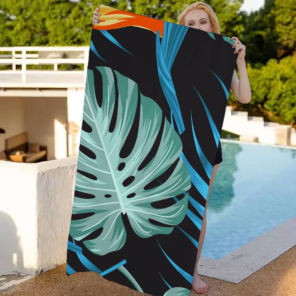 Tropisk Plante Mønster Print Mikrofiber Strandhåndklæde Absorberende Hurtigtørrende Blødt Yoga Svømning Ferie Bjergbestigning Håndklæde