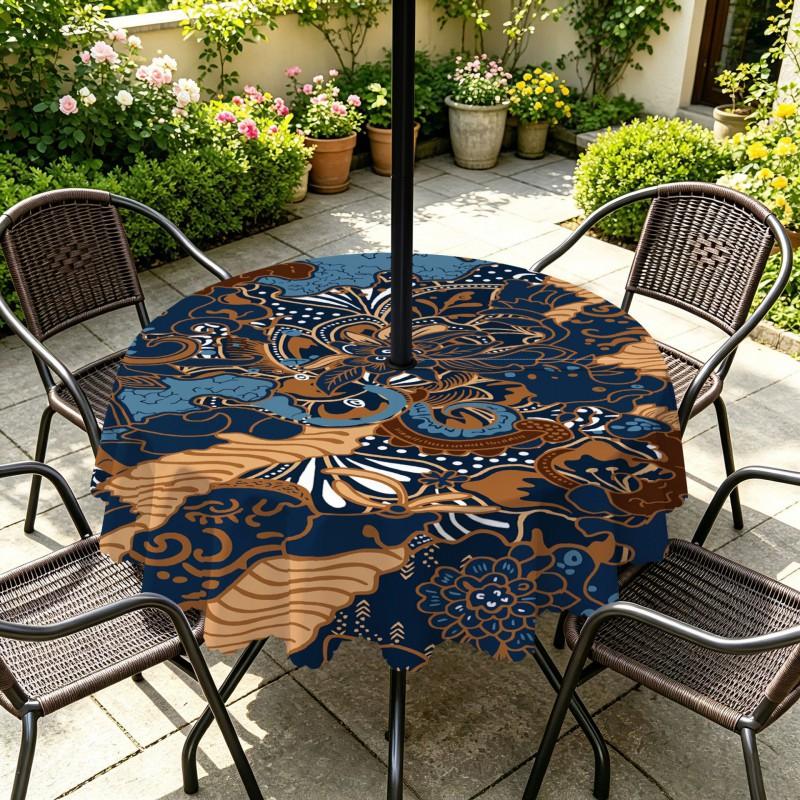 Outdoor Round Tablecloth With Umbrella Hole Patio Garden Deck Waterproof Oil Resistant Drop Cloth