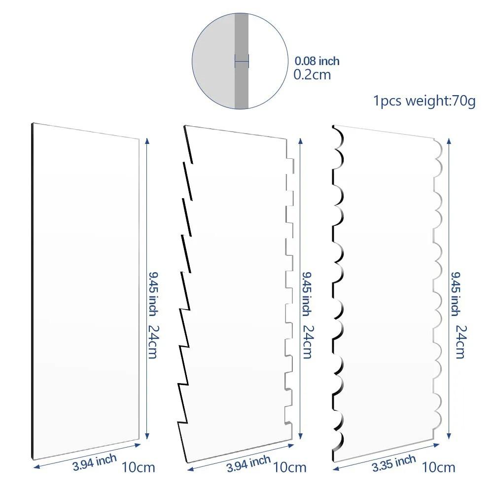 2 stk Akryl Kakeskrape Sett Dekorering Kontur Stripe Kakekam Sagtann Glatter Smørkrem Frosting Skrape kakeverktøy