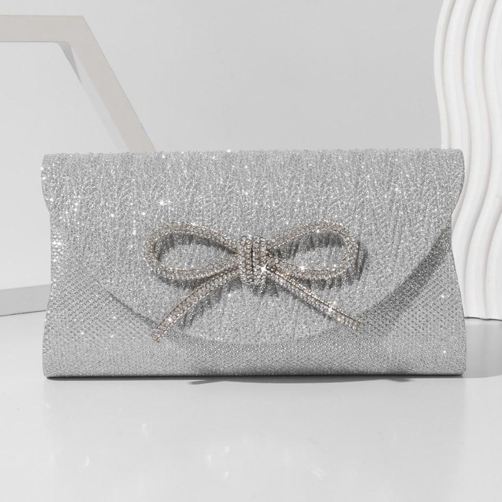 Rhinestone Bow Evening Clutch – Mini Bling Chain Handheld Bag for Women