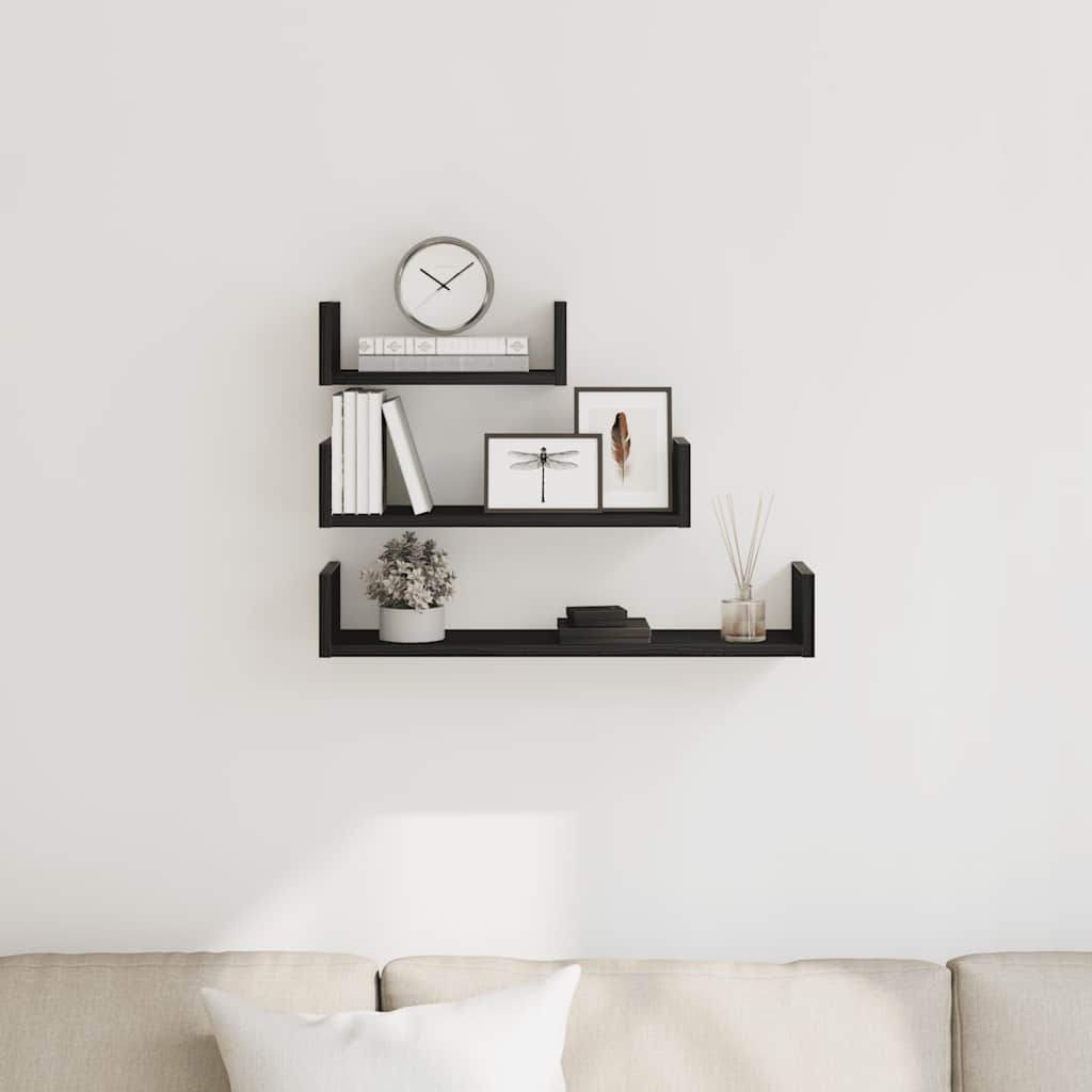 Wall Shelves (3 pcs) Black Oak Effect Wood Based Material