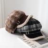 Vintage Grid Pattern Wool Octagonal Hat With Warmth And Windproof For Winter Wear
