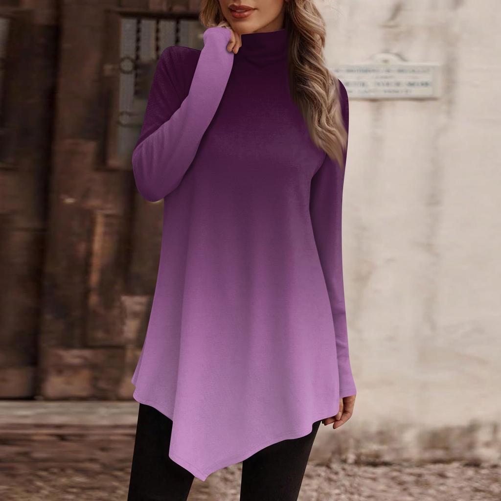Women's Casual Everyday Tops Long Sleeve Turtleneck Fashion Print Shirt Tops T Shirt Pullover