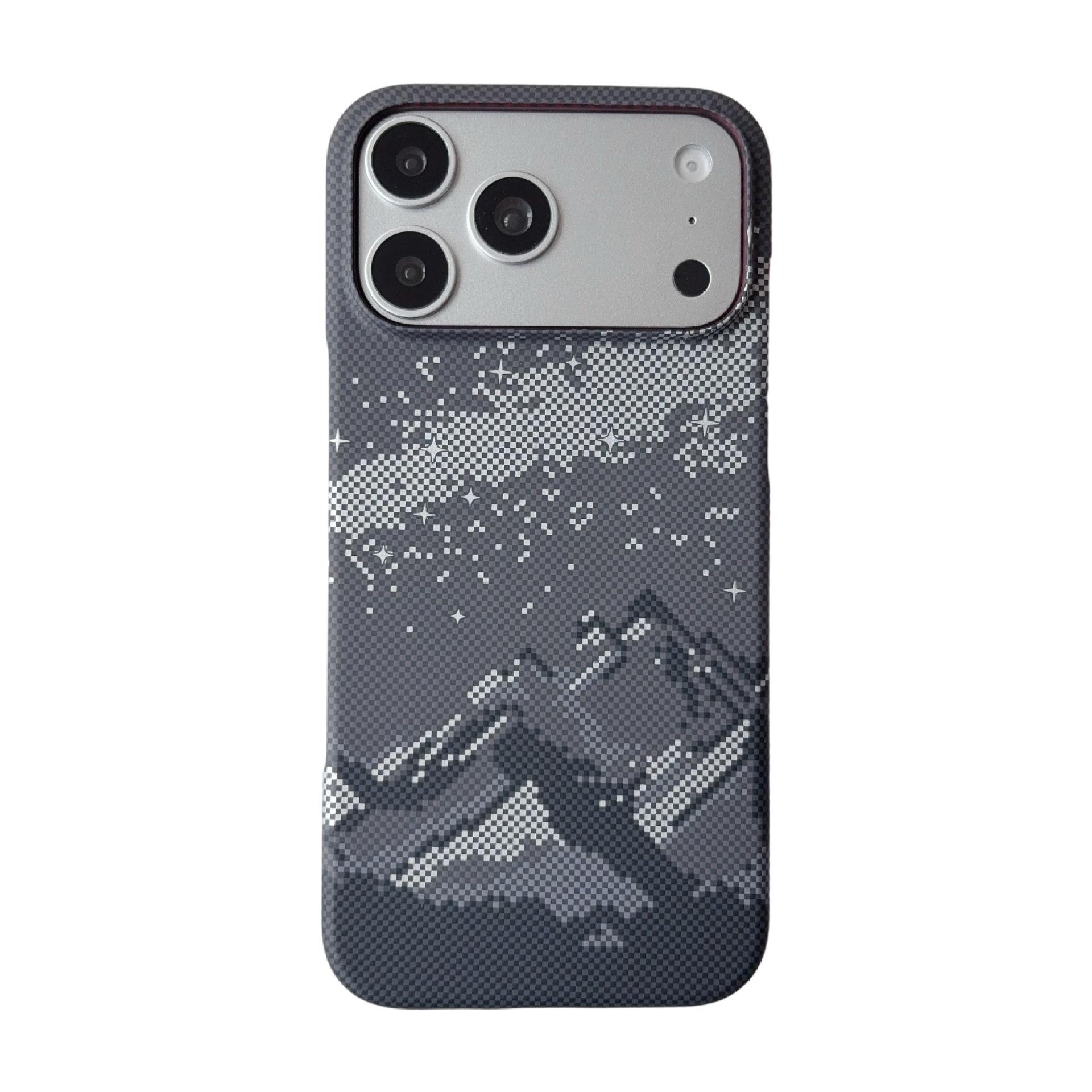 Kevlar Carbon Fiber Texture Magnetic Case for iPhone 17 Pro Max - Water Decal Half-Wrapped Protective Cover 17 Pro снежно-серый