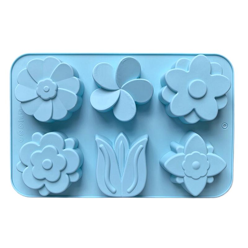 

6-секционная силиконовая форма в форме цветка тюльпана, подходящая для мыла, свечей, ручного изготовления, торта, шоколада, десерта, выпечки синий
