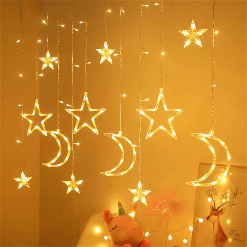 3.5m Star Moon Curtain Light Battery Powered Led Waterproof Decorative Light String For Indoor