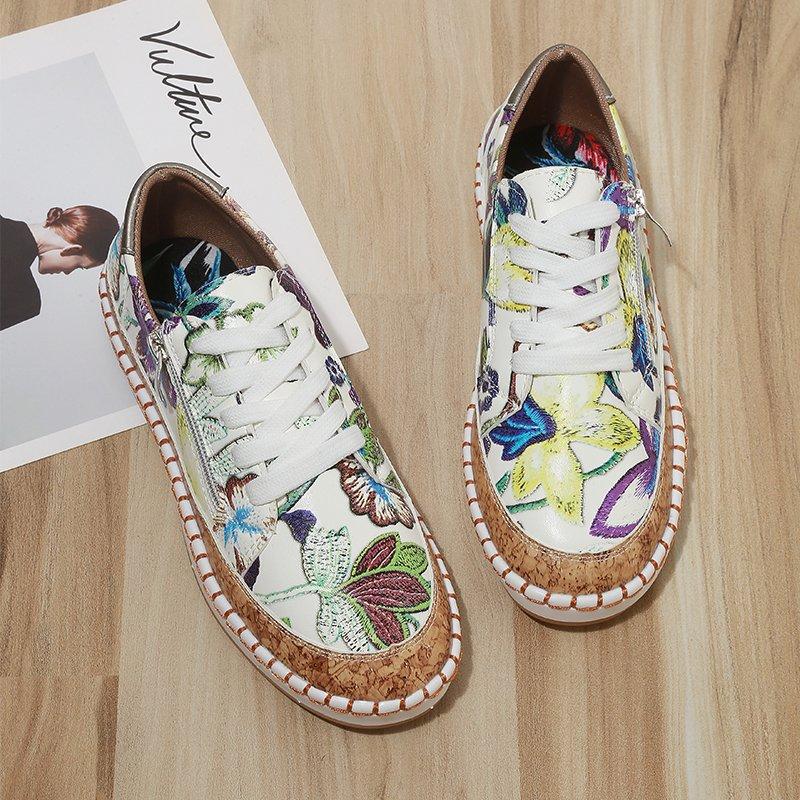 Floral Upper Sneakers Women Multicolor Lightweight Outdoor Trainers Ladies Flat Round Toe Woman Walking Shoes Thick Sole Loafers