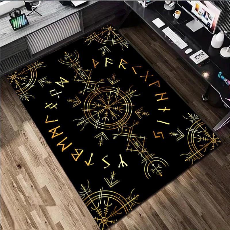 1Pc Viking Runes Print Rug - Home Decoration Carpet For Living Room Bedroom Flooring Computer Chair Area Rug