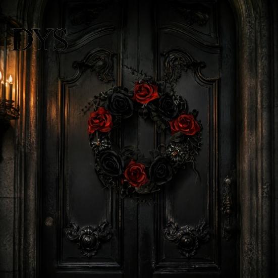 Heim Herbstliche Atmosphäre Dekor Halloween Kranz für Haustür, Künstlicher Herbst Ahornblatt Rose Kürbis Vintage Dunkle Ästhetik Partyzubehör Kranz,
