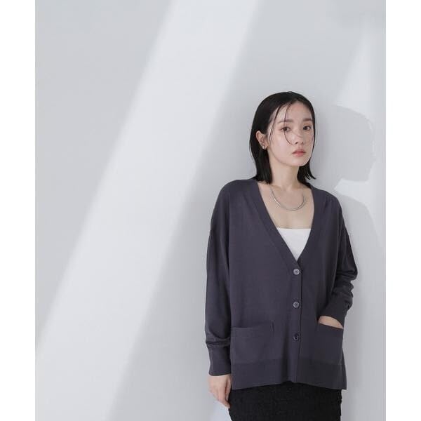 Natural Beauty Basic Basic Knit Airy Women's V-Neck Cardigan, Blue, 017-5175311