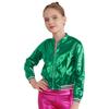 Kinder Mädchen Glitzerndes Pailletten Tanzkostüm Ärmelloses Crop Top mit gekreuzten Trägern, Shorts und Metallic-Jacke