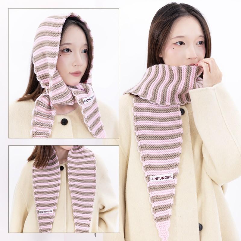 Korean Knitted Wool Blend Striped Triangle Scarf Winter Warm Shawl Women
