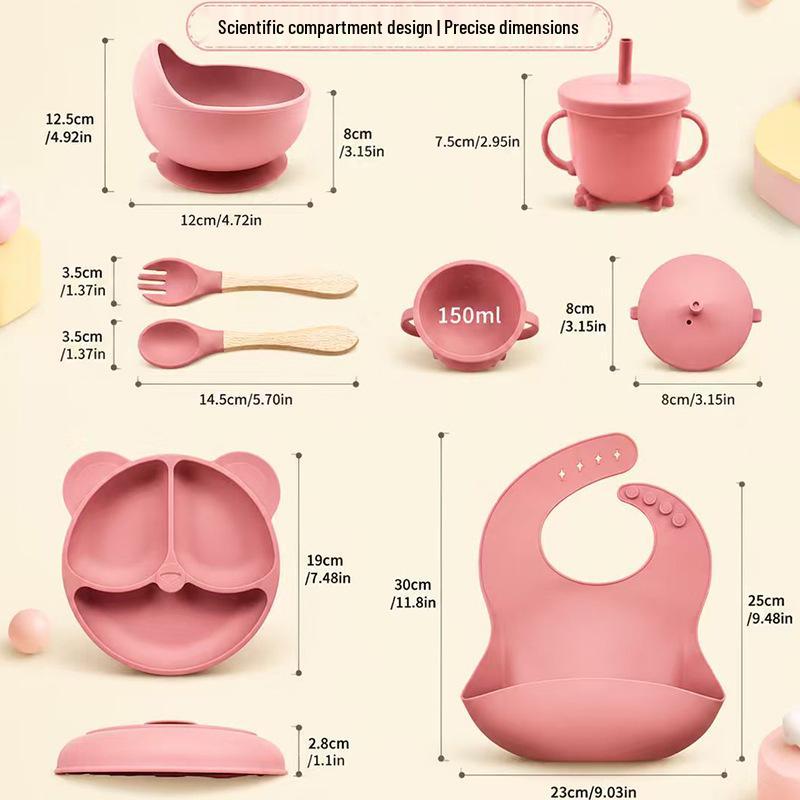 Silicone Children's Tableware Set - 6-Piece Divided Plate & Bowl Feeding Kit