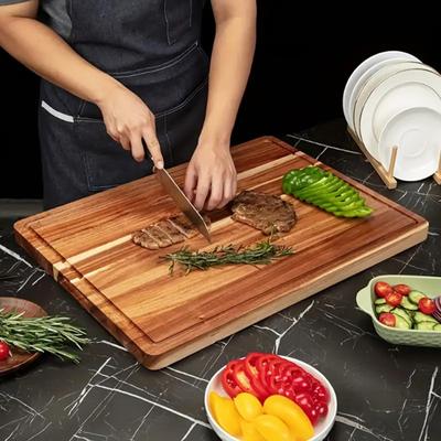 Wood Cutting Board for Kitchen Thick Wooden Serving Board with Deep Juice Groove Charcuterie Chopping Butcher Block for Meat Vegetables Fruit