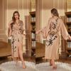 Luxury Spring Satin Bath Robe for Women Long Sleeve Full Length Bridal Morning Sleep Robe