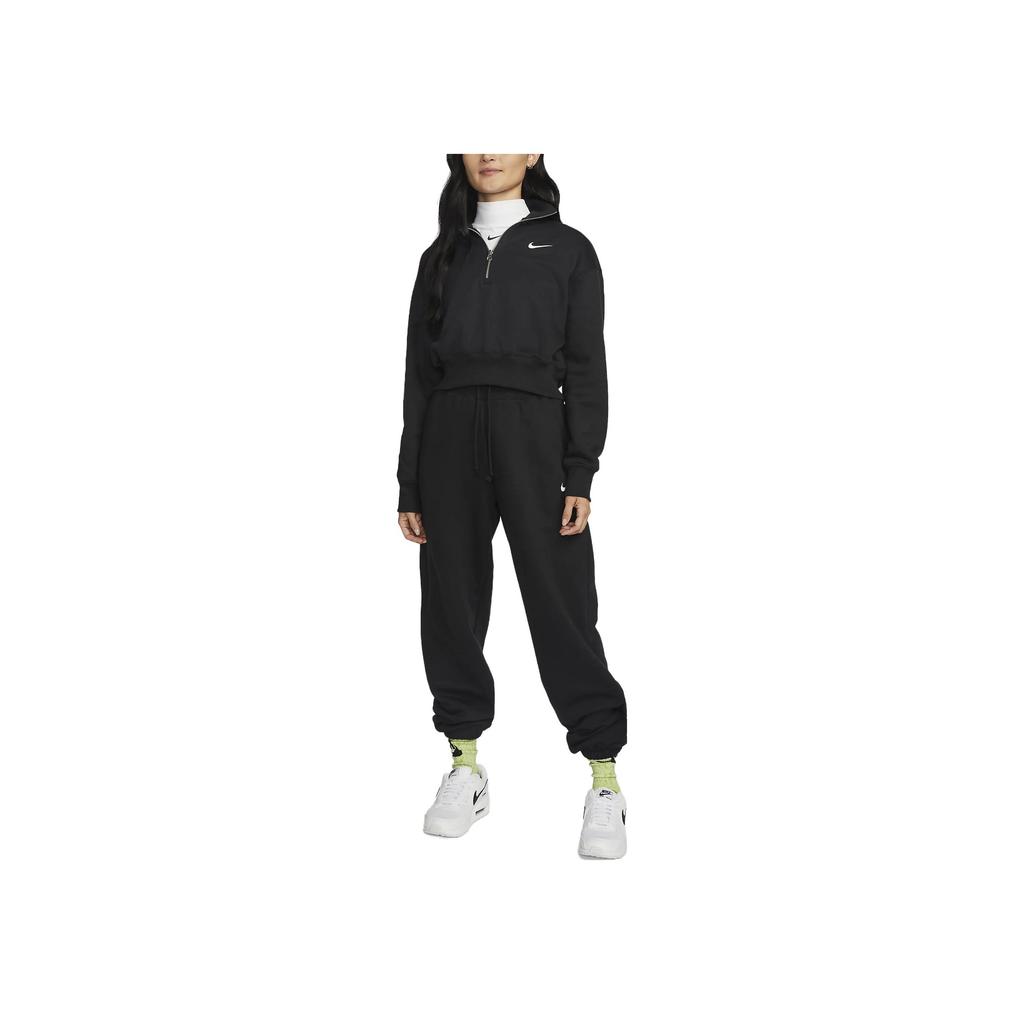 Nike Einfarbig Stehkragen Halb-Reißverschluss Lässiges Sport Langarm Sweatshirt Damen Oberteile Schwarz DQ5768-010