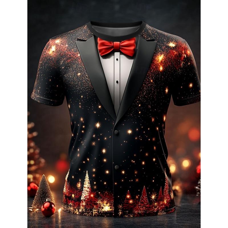 Albero di Natale Fiocco di neve Moda Casual Top Uomo Stampa 3D T-shirt Tee Party Street Rosso Finto Abito Manica Corta Girocollo Camicia