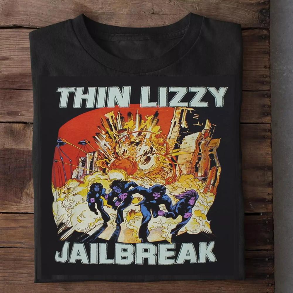 Thin Lizzy Jailbreak Explosion Black Cotton T Shirt Full Size S-5XL Unisex T-Shirt XXL