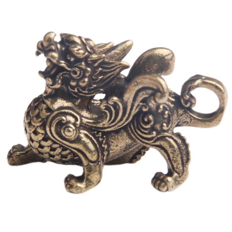 Statue Figurine Wealth Brass Decor Prosperity Chinese Style Ornament Qilin Dragon Luck Animal Fengshui Vintage