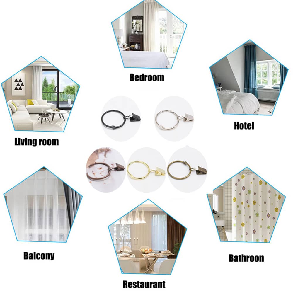 Ringklammern Vorhangzubehör, Öffnende Hängeringe mit starken Klemmen für Vorhang, Duschvorhang, Raffrollhaken