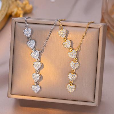 Damen Kristall Weiß Zirkon Stein Herz Anhänger Halskette Vintage Gold Farbe Hochzeit Für Frauen