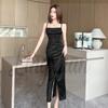 Elegant Satin Long Evening Dress: Socialite Style, Camisole Inner, Waist-Cinching, Slit, Hip-Hugging Skirt