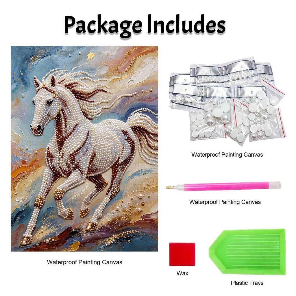Majestic Horse Pearl Kit 5D DIY Round Rhinestone Art for Adults Relaxing Handmade Wall Decor National Day Gift Frameless Design