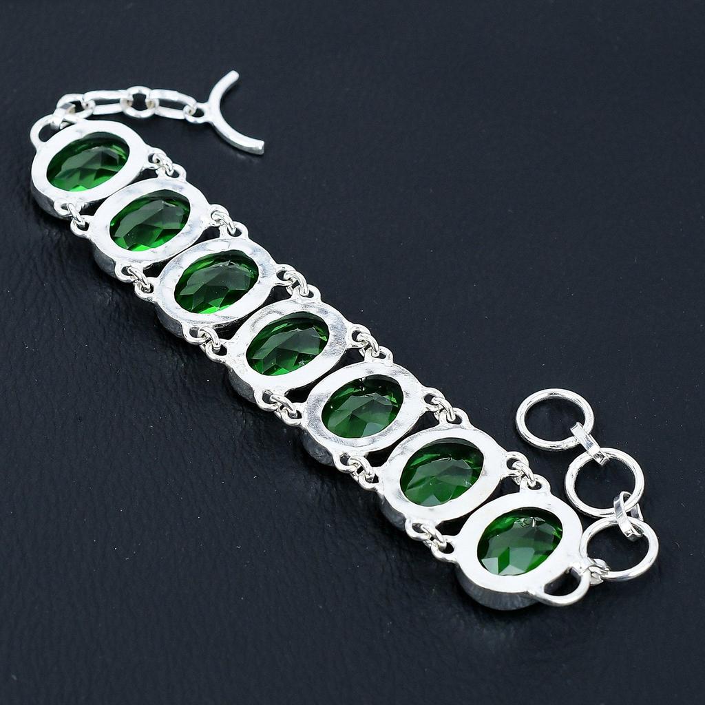 Náramek s drahokamem chromdiopsidu, stříbrný náramek ze sterlingového stříbra 925, šperk s drahokamem chromdiopsidu, náramek pro ženy, dárky pro ni