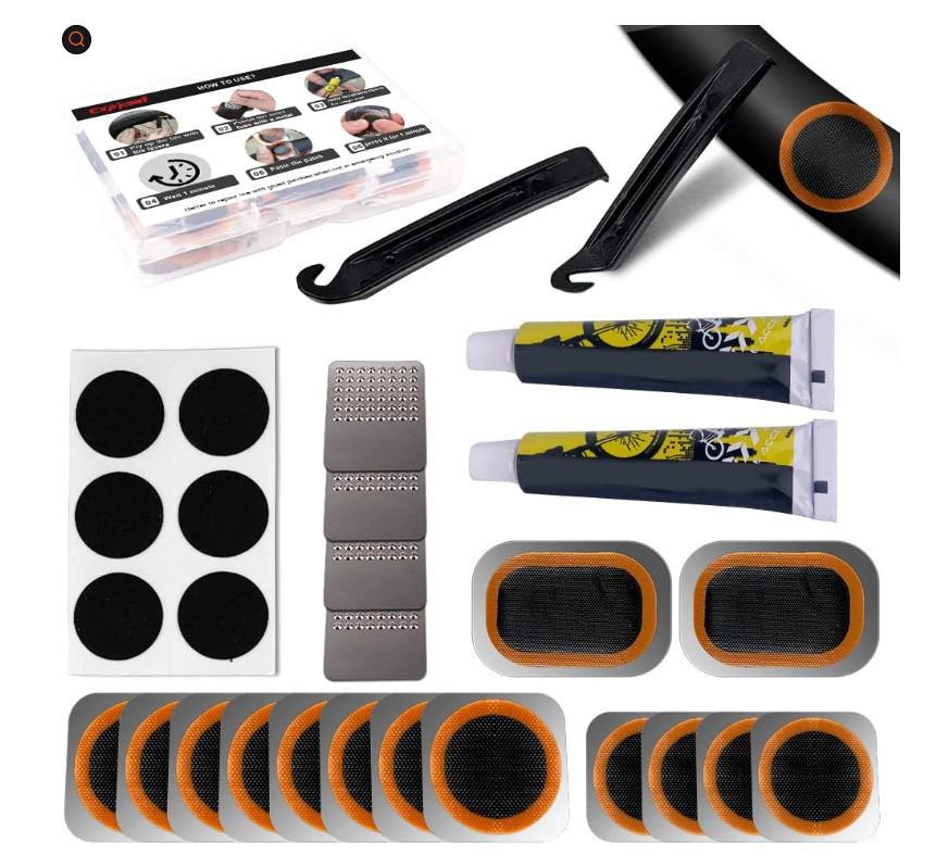 Bicycle Tire Repair Kit with Cold Patch, Glue, and Lever Tools