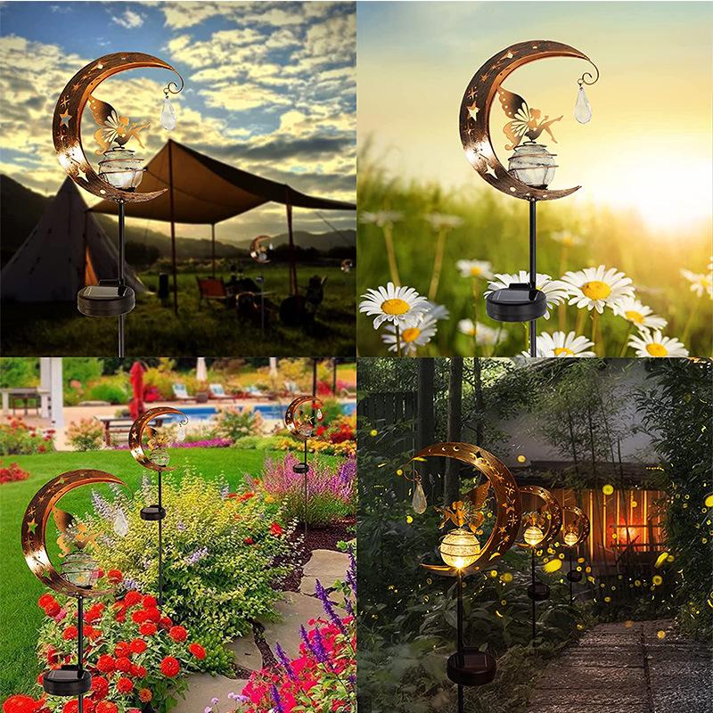 Popular Solar Moon Fairy Lights for Outdoor Garden Decoration with Wrought Iron Ground Insert and Angel Design