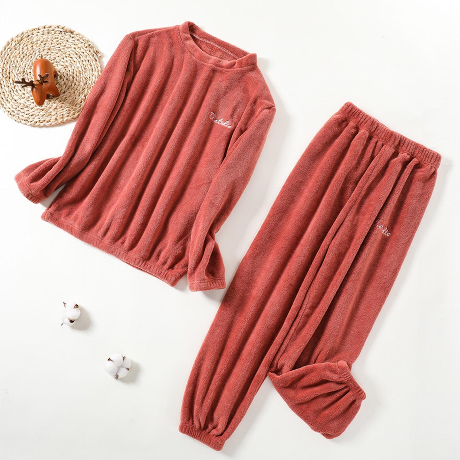 

Женский повседневный и удобный комплект домашней одежды с круглым вырезом, теплый и плюшевый кардиган, пижама и брюки One Size красный