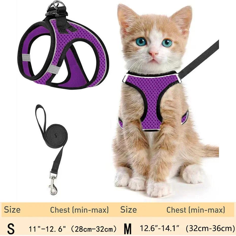 Harnais et Laisse Réglables pour Chat pour la Promenade - Harnais Gilet Anti-Évasion pour Chaton avec Maille Douce Réfléchissante pour Chiot Extérieur