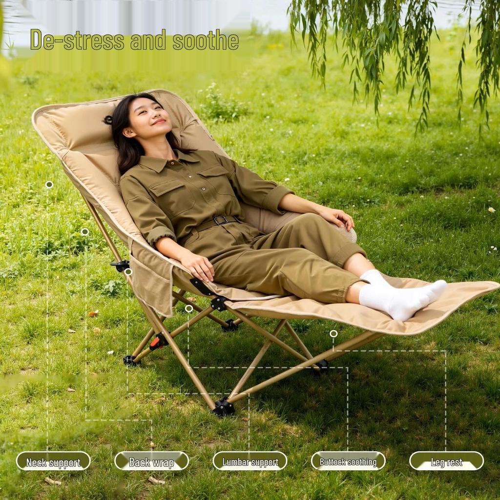 Adjustable Portable Outdoor Folding Recliner: Moon Chair for Camping, Beach, Fishing, and Lunch Breaks.