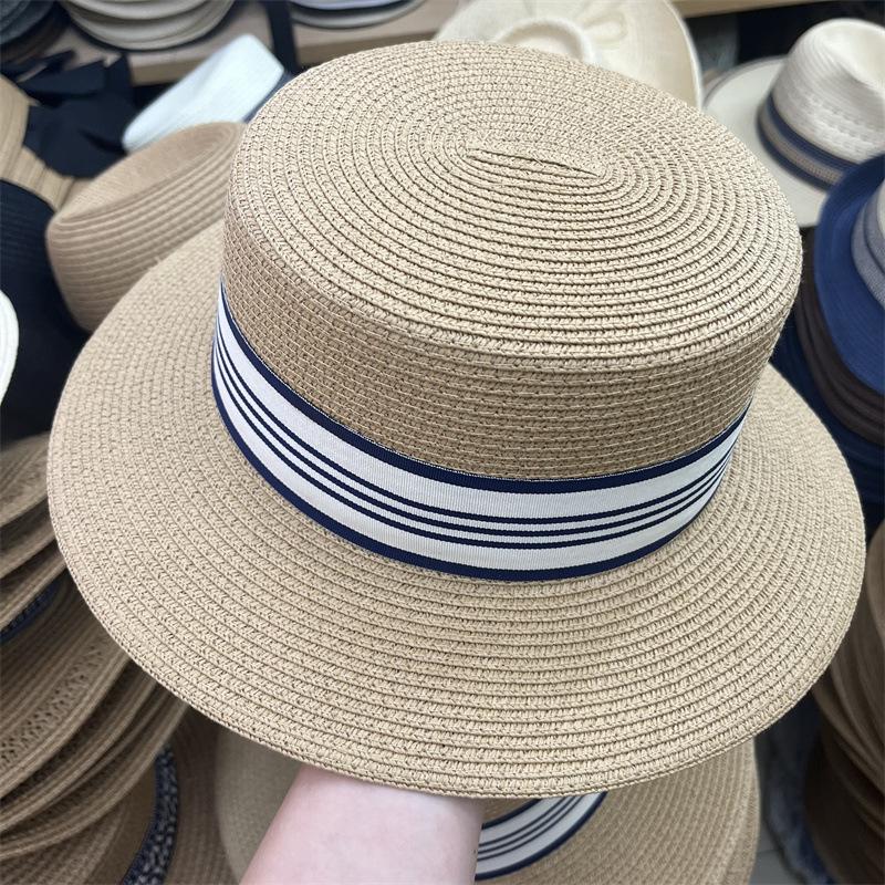 Straw Hat Summer New Flat-top Visor, Face-covering Sunscreen Hat, Women's Casual Seaside Beach Sun Hat
