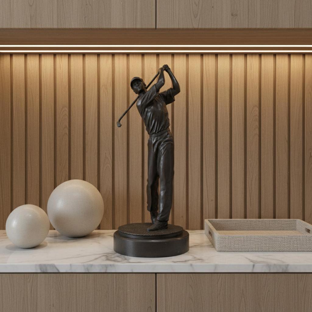 Cast Iron Golfer Figurine Sports Theme Fine Detailing for Office