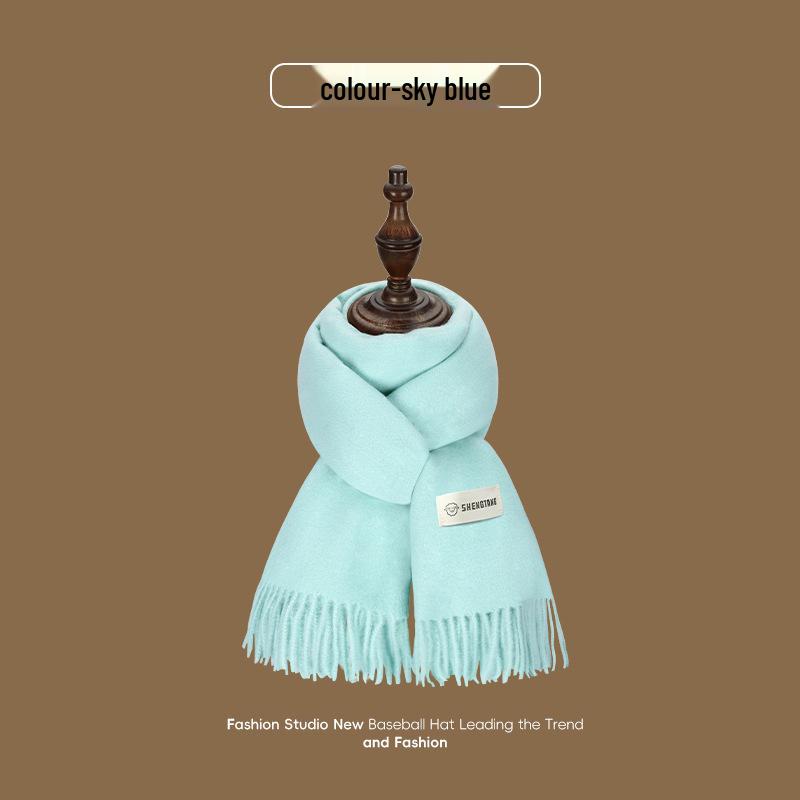 צעיף קשמיר דמוי אפור לנשים חסין רוח - חם, מעובה, צעיף בסגנון קוריאני לסתיו ולחורף