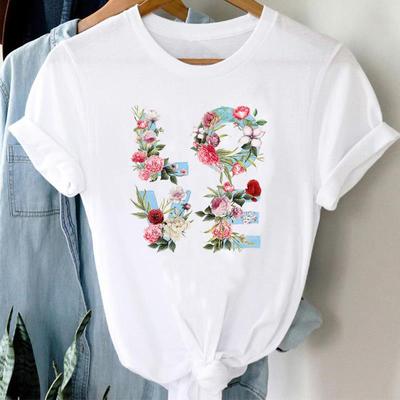 (Mărimea asiatică) Tricou Top Femei Scrisoare de Dragoste Floare Tendință Imprimeu Drăguț Haine Damă Casual Mânecă Scurtă Tricou Fashion Femei Tricou Grafic