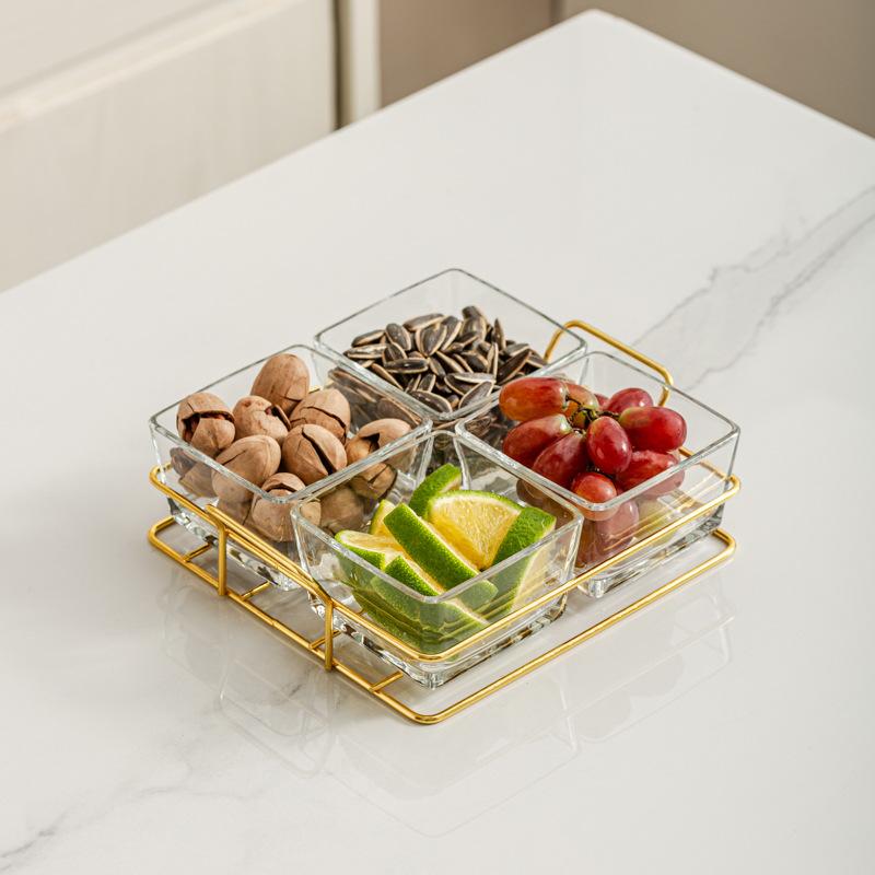 Light Luxury Glass Fruit Plate  Creative Household Living Room Snack Plate  Dried Fruit Snack Plate  Dessert Plate  Candy Plate  Fruit Plate