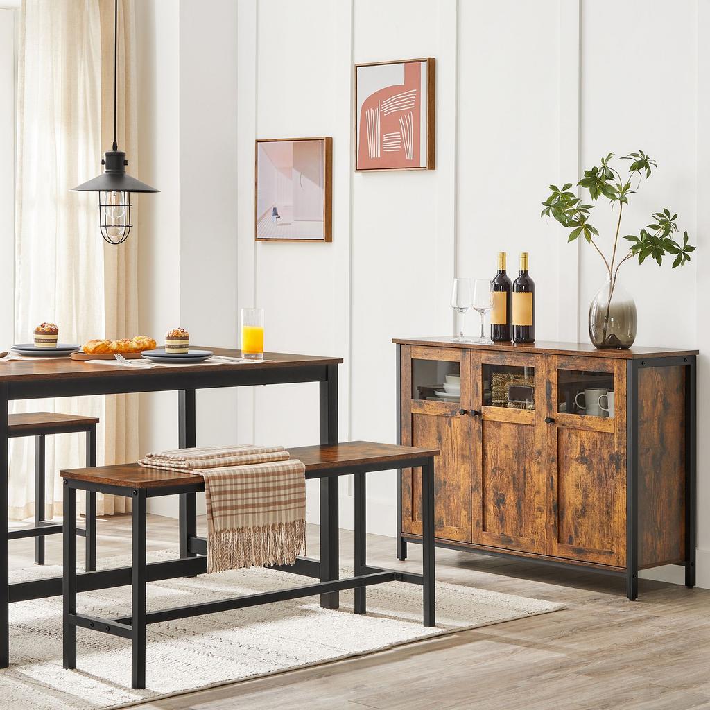 VASAGLE Sideboard, Buffet Table, Storage Cabinet with Glass Doors, Dining Room, Living Room, Hallway, Kitchen, Steel Frame, Industrial Style