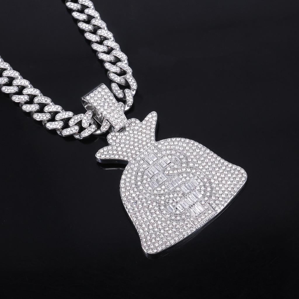 Alloy Necklace Unisex Trendy Large Money Bag Pendant Hip Hop Personality Fashion Rap Inlaid Diamond Jewelry
