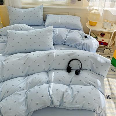 Class A Maternal And Infant Grade 4Pcs Set, Small Floral Washed Cotton Quilt Cover, Dormitory Small Fresh Knitted Cotton Bed Sheet 3Pcs Set