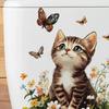 Toilet Sticker Waterproof PVC Cartoon Flower Cat Decorative Removable Lid Sticker Bright Color Toilet Art Decal