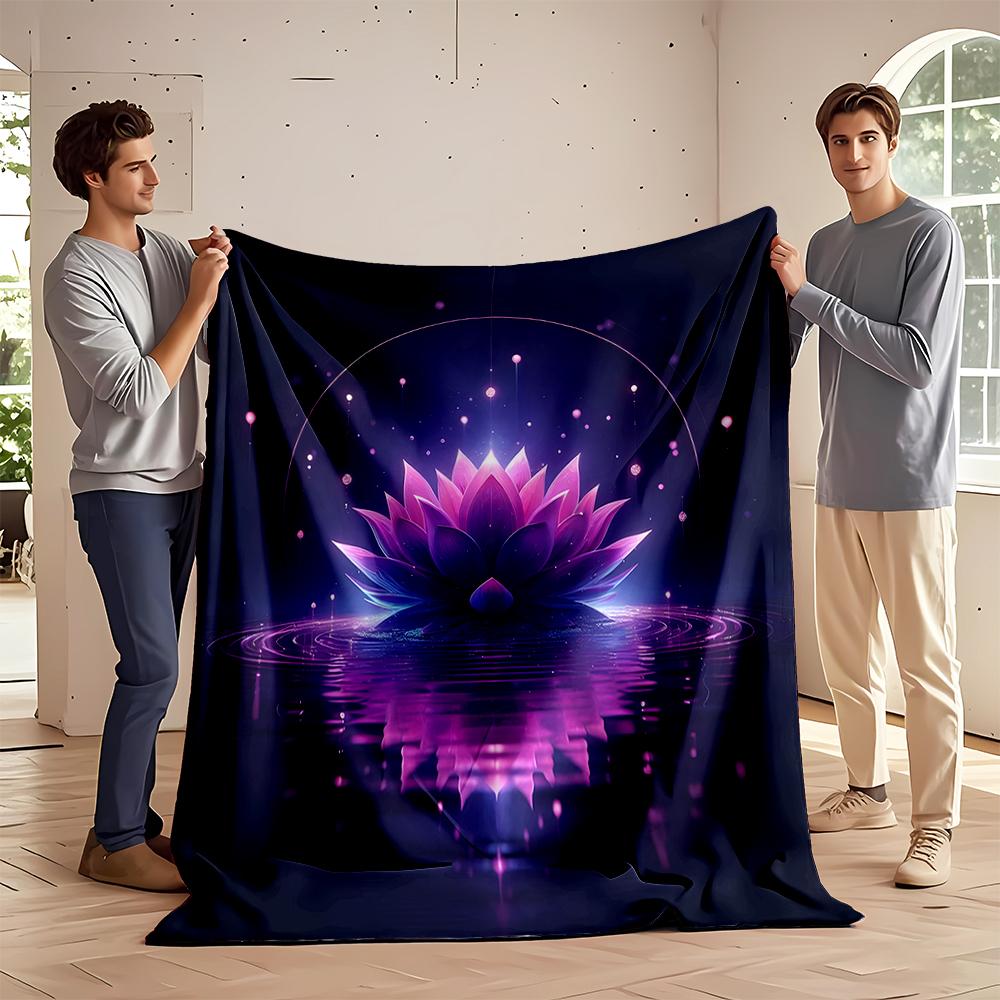 Glowing Purple Lotus In Water with Abstract Lights Flannel Blanket for Bedroom, Living Room, Sofa, and Nap Sofas.