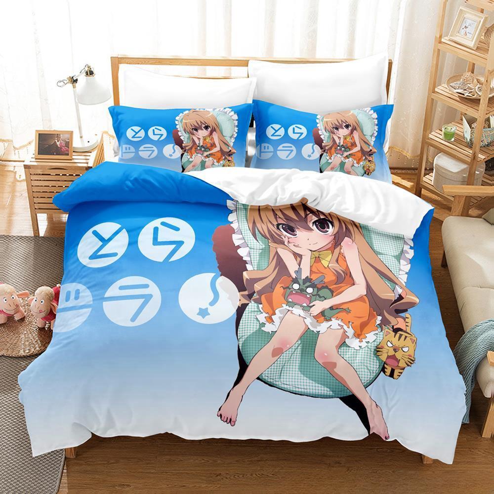 Toradora Bettwäscheset Einzelbett Twin Full Queen King Size Bettset Erwachsener Kind Schlafzimmer Bettbezugsets 3D-Druck Anime Bettlaken-Sets