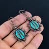 Blue Copper Turquoise Handmade Gemstone Earrings, 999 Copper Wire Wrapped Earrings Antique Jewelry, For Engagement Gift