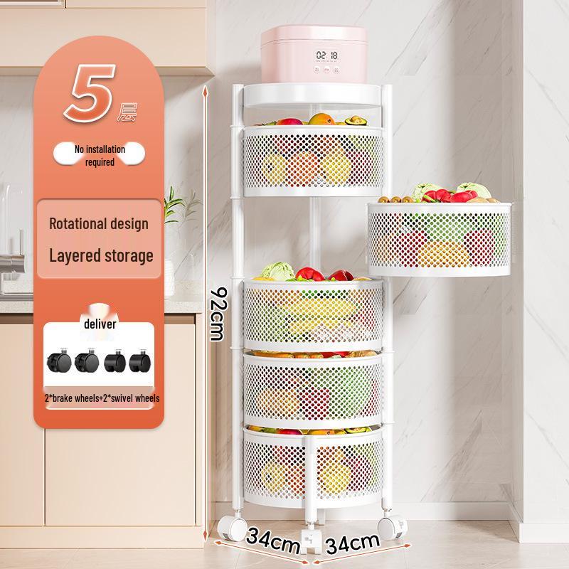 Drehbarer Multifunktionaler Küchenwagen mit Rädern - Bodenstehendes Mehrschichtiges Lagerregal für Snacks, Obst und Gemüse