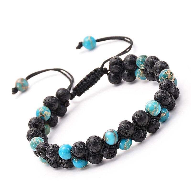 

JYL TS Bracelet Crown Turquoise Beaded Elegant Enhances Calm & Prosperity 6MM-double layer volcanic яскраво-темно-синій колір