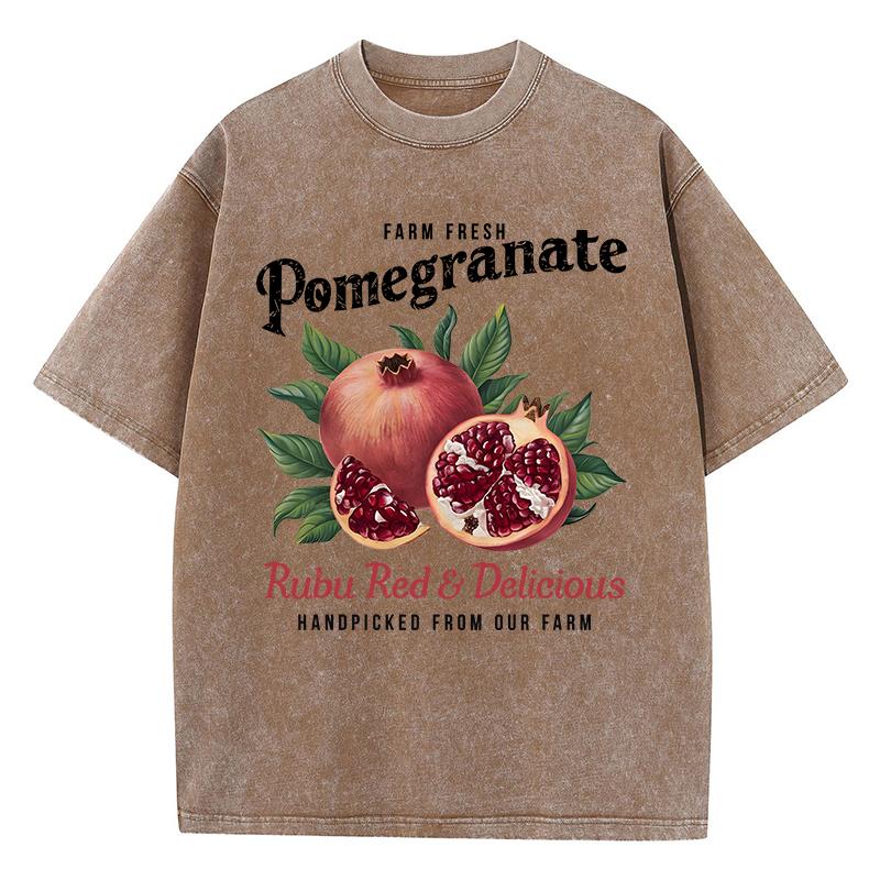 Bright Pomegranate Prints Washed T Shirt Women Cotton Oversize TShirts Distressed ONeck Comfortable Tops Summer Woman Clothes