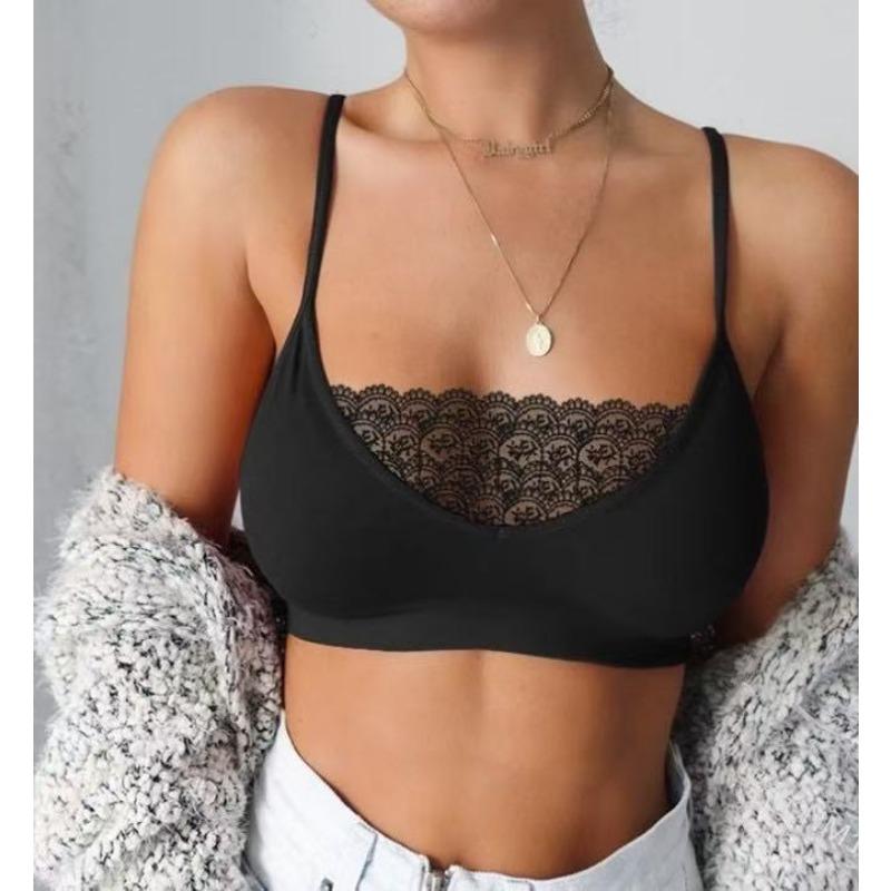Women's Lace Trim Bralette Comfortable Seamless Wireless Padded Bra